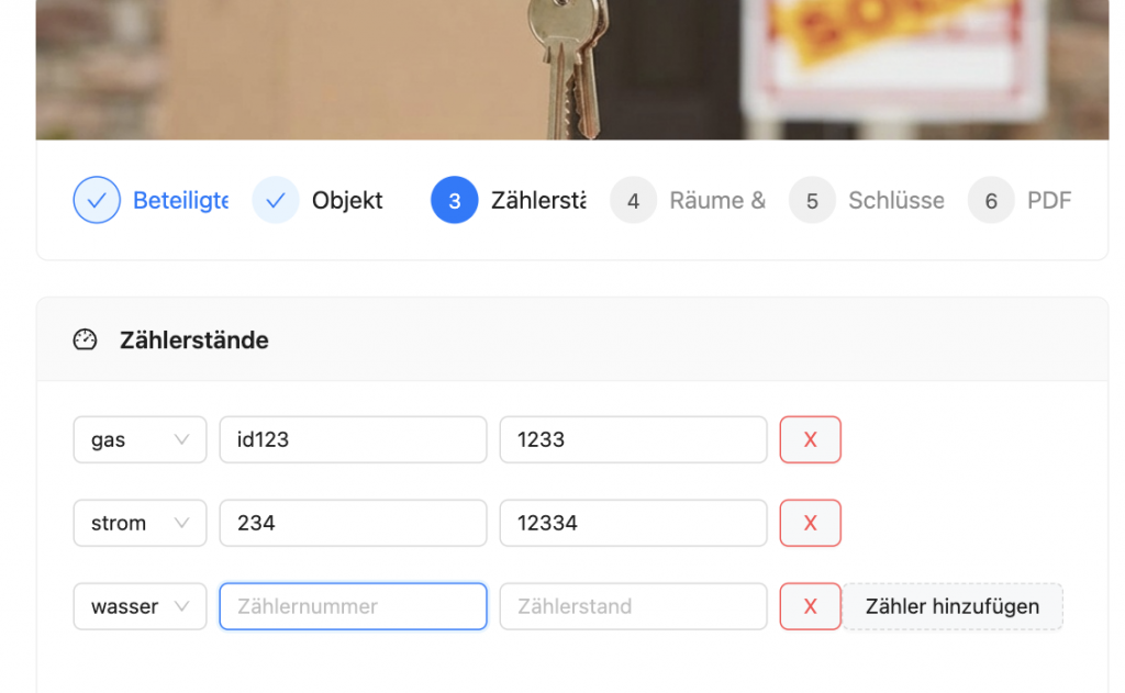 Übergabeprotokoll digital erstellen und unterschreiben Zählereingabe
